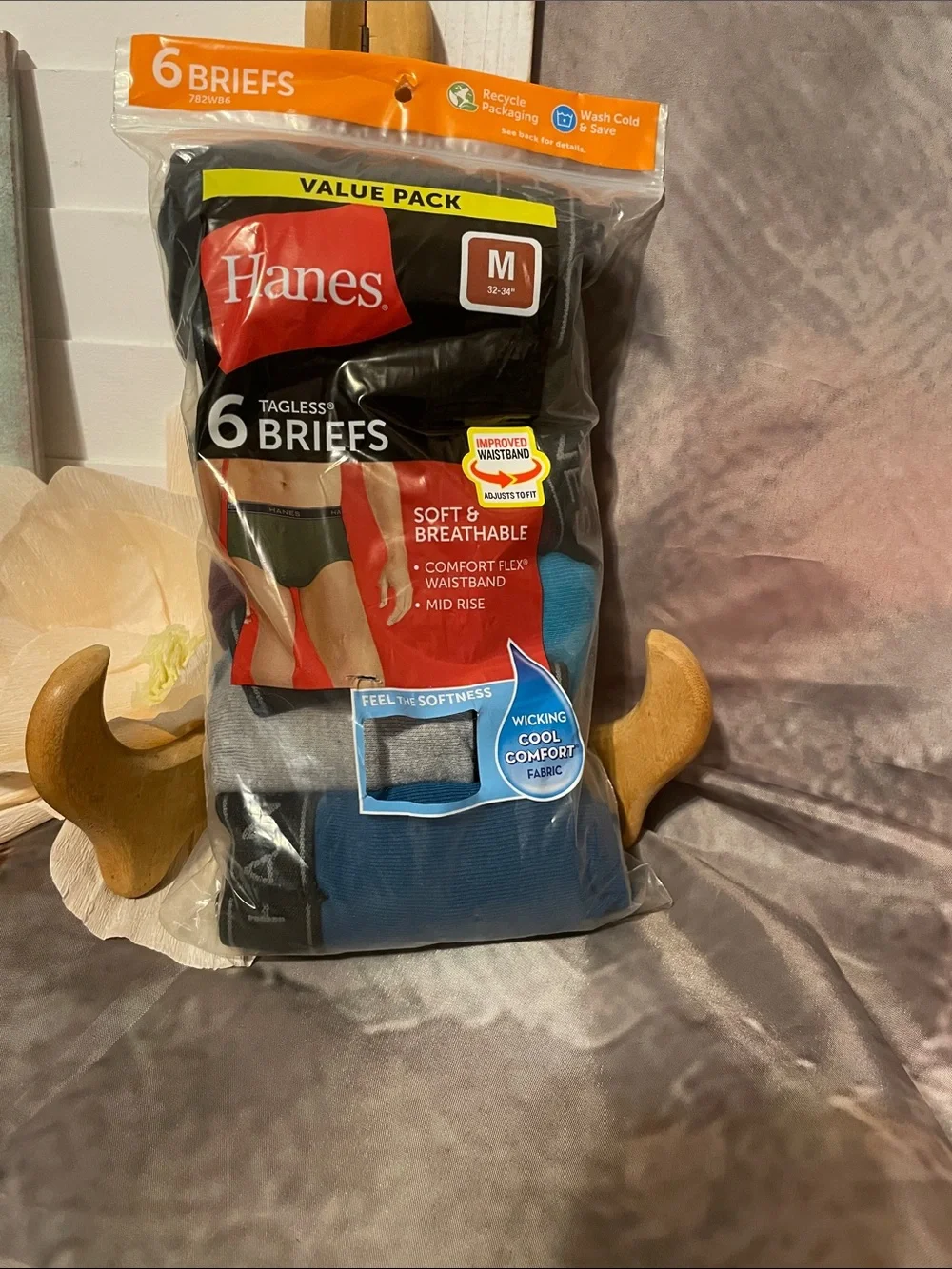 Hanes Men’s 6-Pack Tagless Briefs - Black, Gray, Blue